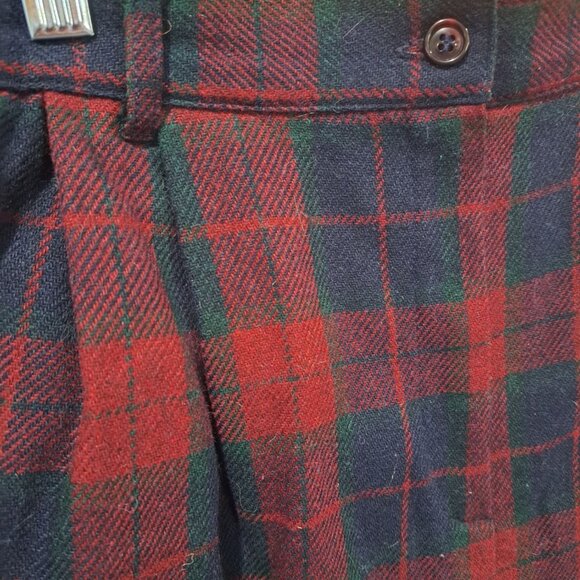 Vtg Sag Harbor Red & Navy Plaid Pleated Wool Blend Shorts Size 14 Lined Womens - Picture 2 of 10